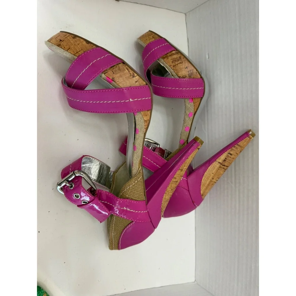 Charles by Charles David Pink Patent Polka Dot Cork Platform Sandals 9.5B